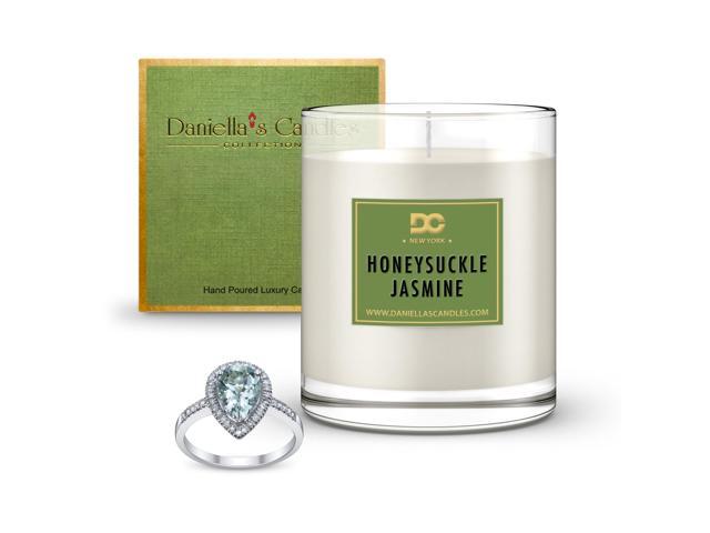 DANIELLA'S CANDLES Honeysuckle Jasmine Jewelry Surprise Candle, Natural Soy Wax, Burn Time 65h, With Earrings Inside