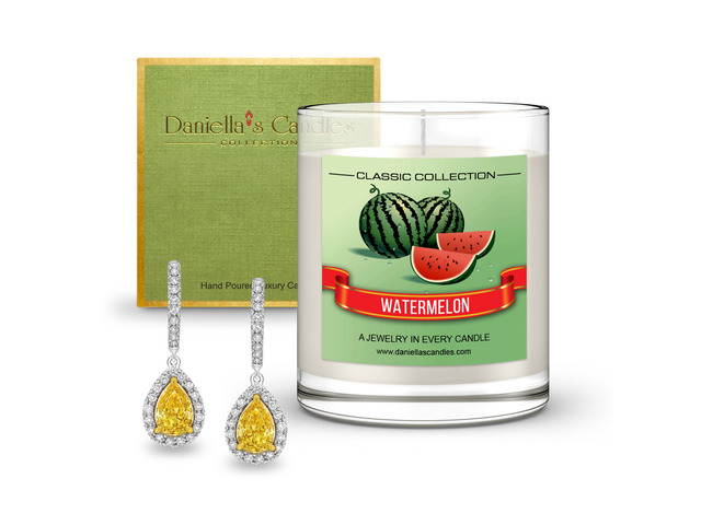 DANIELLA'S CANDLES Watermelon Jewelry Surprise Candle, Natural Soy Wax, Burn Time 65h, With Earrings Inside