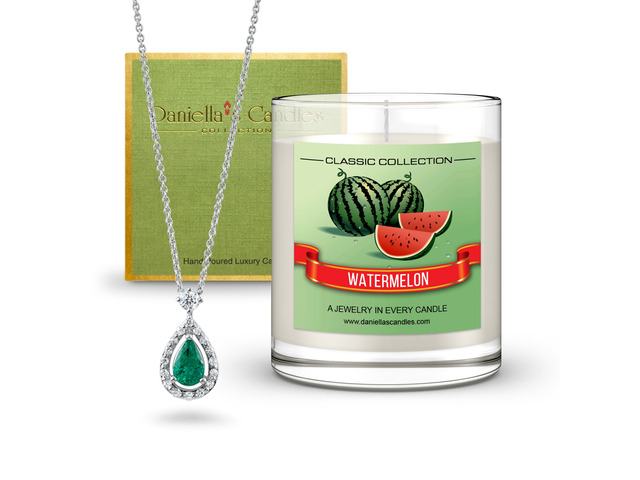 DANIELLA'S CANDLES Watermelon Jewelry Surprise Candle, Natural Soy Wax, Burn Time 65h, With Necklace Inside