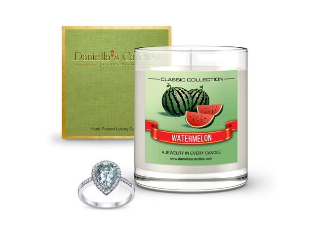 DANIELLA'S CANDLES Watermelon Jewelry Surprise Candle, Natural Soy Wax, Burn Time 65h, With Ring Size Adjustable Inside