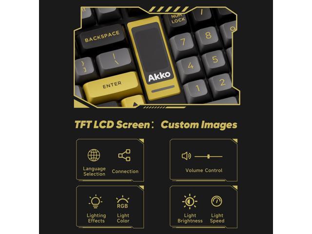 Akko 5098B Wireless Gaming Keyboard with Screen, Black & Gold Hot-Swappable Mechanical Keyboard with Scroll Wheel Numberpad, RGB Gasket, Piano Pre...