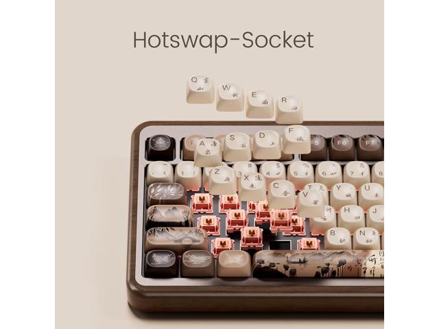 Akko MU02 Mechanical Keyboard with Walnut Wooden Case 75% RGB 2.4G Wireless/Bluetooth/Wired Hot-Swappable Gaming Keyboard with PBT Dye-Sub Keycaps...