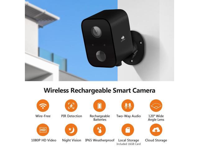 Z-EDGE SW03 3 Packs 1080P Full HD Wireless Smart Cameras with Solar Panels, Built-in Mic & Speaker, 2.4GHz Wi-Fi, IR Night Vision, with 3 pcs 16GB...