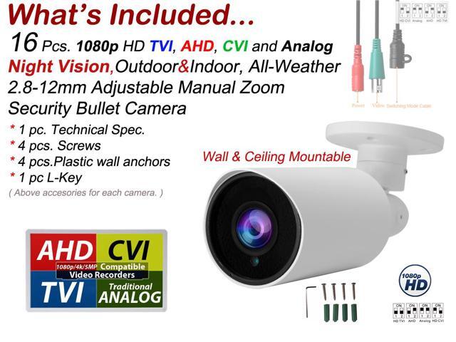 Evertech 16 Pcs 1080P HD TVI AHD CVI Day Night Vision Indoor Outdoor CCTV Bullet Security Camera