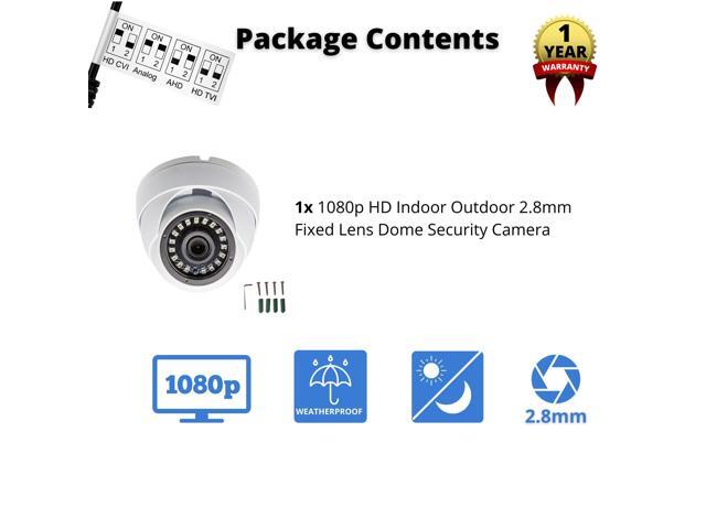 Evertech 1080p HD-TVI/AHD/CVI/Analog Day and Night Vision Outdoor Indoor Security Camera 2.8mm Wide Angle White Metal Casing CCTV Camera