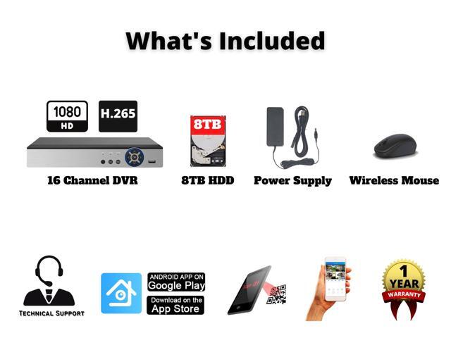 Evertech 16 Channel H.265 Hybrid DVR Security Camera Recorder with 8TB Hard Drive, Compatible with AHD/TVI/CVI/Analog Cameras