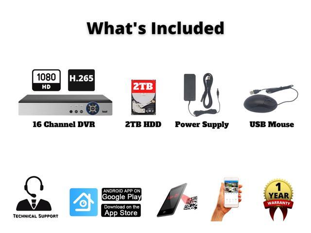 Evertech 16 Channel H.264 720P/ 1080P AHD / TVI / CVI / Analog Security Camera Video Recorder with 2TB HDD