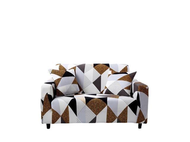 Anyhouz 2 Seater Sofa Cover Beige Geometric Style and Protection For Living Room Sofa Chair Elastic Stretchable Slipcover