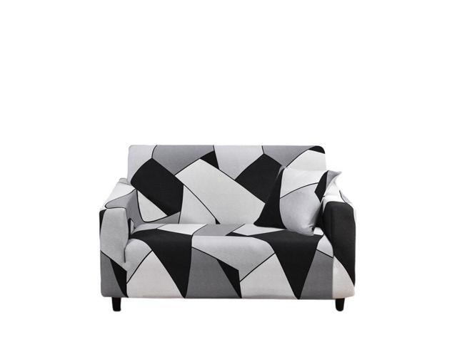Anyhouz 2 Seater Sofa Cover Black White Geometric Style and Protection For Living Room Sofa Chair Elastic Stretchable Slipcover