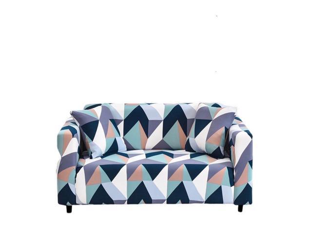 Anyhouz 3 Seater Sofa Cover Blue White Geometric Style and Protection For Living Room Sofa Chair Elastic Stretchable Slipcover