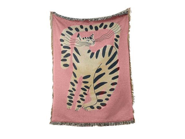 Anyhouz Pink Cat Throw Blanket Cozy Sofa Couch Bed Cover Tapestry with Tassel