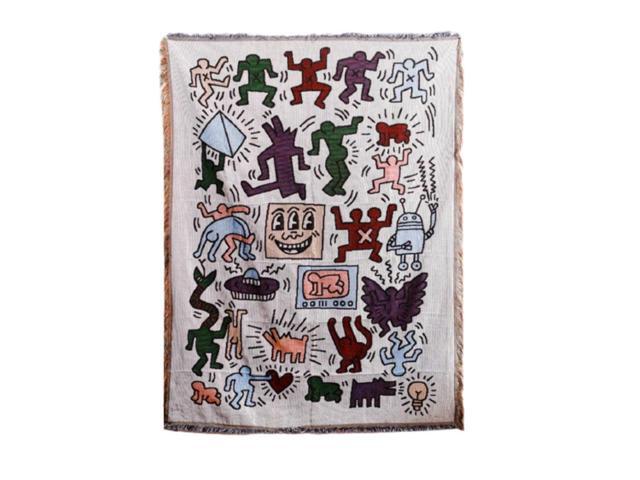 Anyhouz Jacquard Weave Jigsaw Throw Blanket Cozy Sofa Couch Bed Cover Tapestry with Tassel