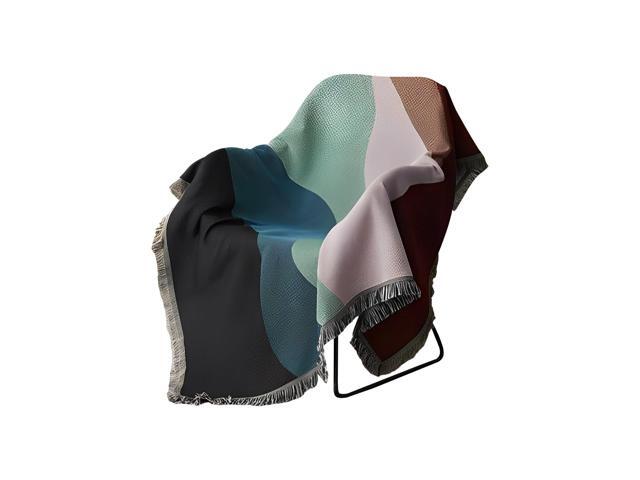 Anyhouz Throw Blanket Faux Cashmere Sofa Cover Abstract Rainbow Wave Pattern Tassel130*180cm