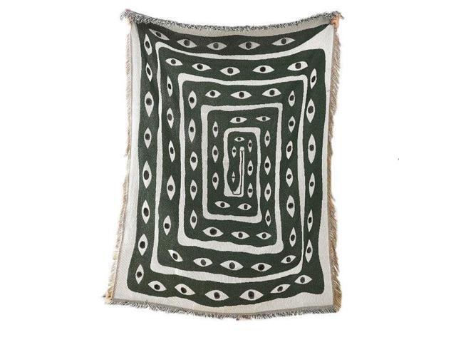 Anyhouz Throw Blanket Faux Cashmere Sofa Cover Green Snake Pattern Tassel130*160cm