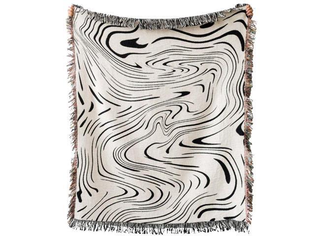Anyhouz Throw Blanket Faux Cashmere Sofa Cover Black Water Waves Pattern Tassel130*160cm