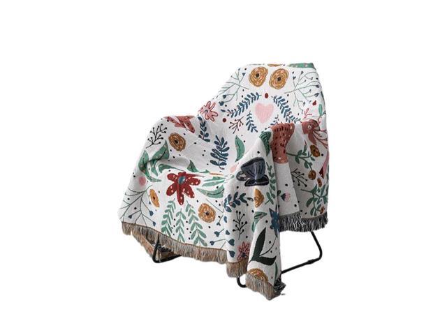 Anyhouz Throw Blanket Faux Cashmere Sofa Cover Forest Flower Pattern Tassel180*230cm