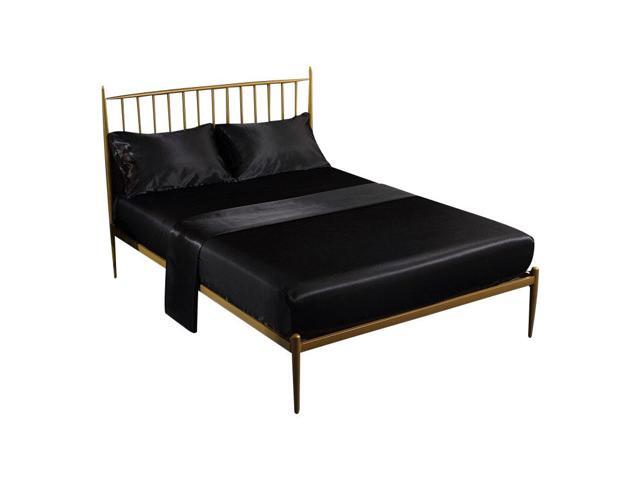 Anyhouz Fitted Sheet Twin Size Black Luxury Silky Beddings Set with Pillow Cases
