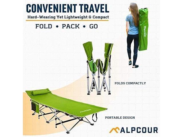 Alpcour Folding Camping Cot Deluxe Collapsible Single Person Bed in a Bag w/Pillow for Indoor & Outdoor Use Ultra Lightweight, Comfortable, Heavy...