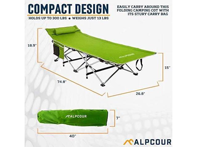 Alpcour Folding Camping Cot Deluxe Collapsible Single Person Bed in a Bag w/Pillow for Indoor & Outdoor Use Ultra Lightweight, Comfortable, Heavy...