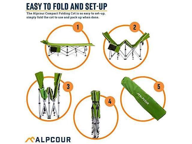 Alpcour Folding Camping Cot Deluxe Collapsible Single Person Bed in a Bag w/Pillow for Indoor & Outdoor Use Ultra Lightweight, Comfortable, Heavy...