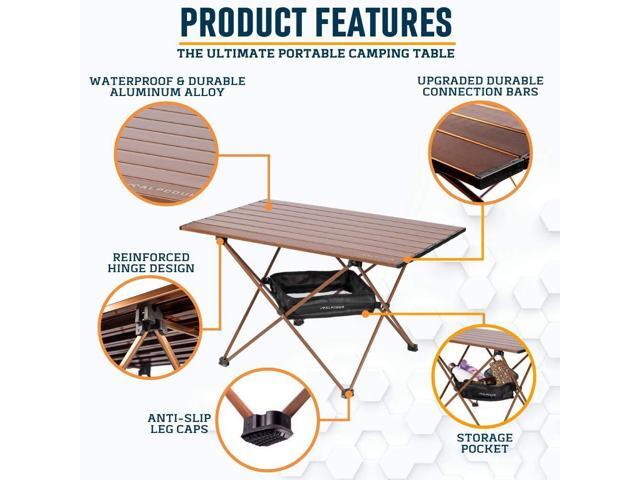 Alpcour Portable Camping Table Lightweight, Compact Folding Side Table in a Bag with Aluminum Top & Heavy Duty Hinge for Easy Travel & Storage ...