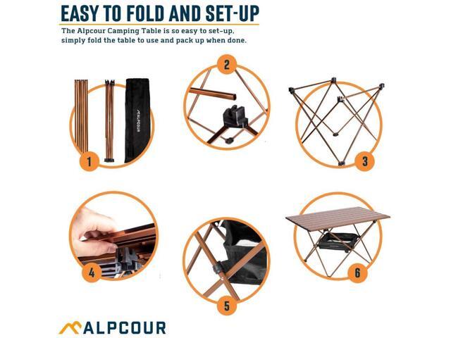 Alpcour Portable Camping Table Lightweight, Compact Folding Side Table in a Bag with Aluminum Top & Heavy Duty Hinge for Easy Travel & Storage ...