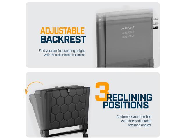 Alpcour Foldable Reclining Heated Massage Stadium Seat with Multiple Pockets, Anti-Slip Bottom, Bleacher Hooks, Bag Hook, Adjustable Height