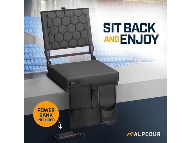 Alpcour Foldable Reclining Heated Massage Stadium Seat with Multiple Pockets, Anti-Slip Bottom, Bleacher Hooks, Bag Hook, Adjustable Height