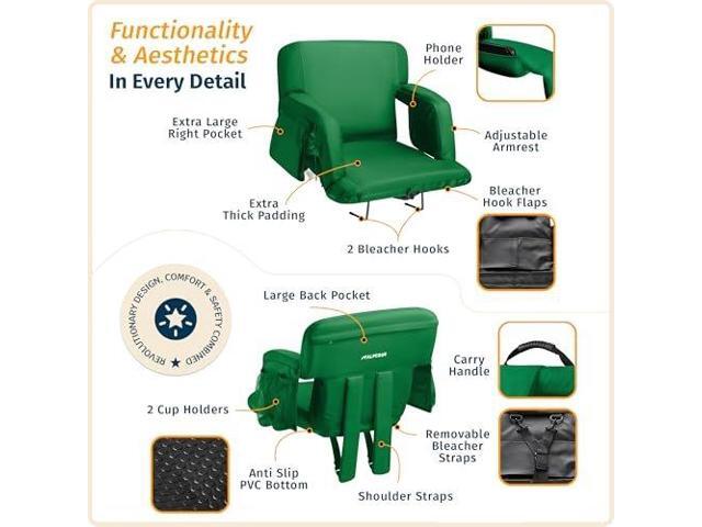 Reclining Stadium Seats for Bleachers with Back Support Wide Bleacher Chair Cushion, Armrests, Large Pockets, and Multiple Safety Features Best...