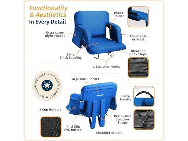 Reclining Stadium Seats for Bleachers with Back Support Wide Bleacher Chair Cushion, Armrests, Large Pockets, and Multiple Safety Features Best...
