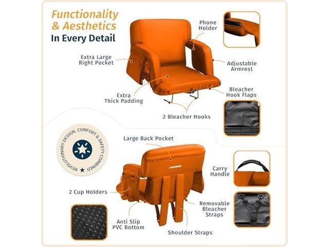 Reclining Stadium Seats for Bleachers with Back Support Wide Bleacher Chair Cushion, Armrests, Large Pockets, and Multiple Safety Features Best...