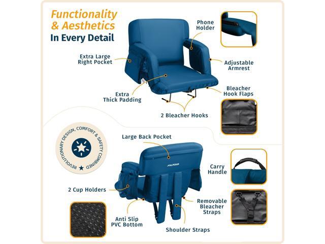 Reclining Stadium Seats for Bleachers with Back Support Wide Bleacher Chair Cushion, Armrests, Large Pockets, and Multiple Safety Features Best...