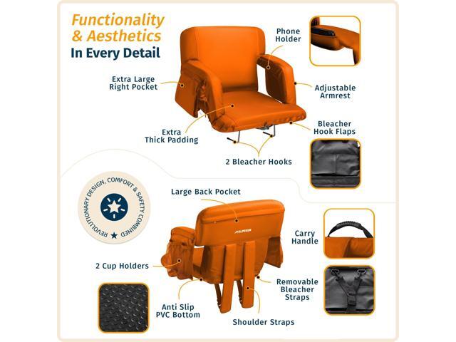 Reclining Stadium Seats for Bleachers with Back Support Wide Bleacher Chair Cushion, Armrests, Large Pockets, and Multiple Safety Features Best...