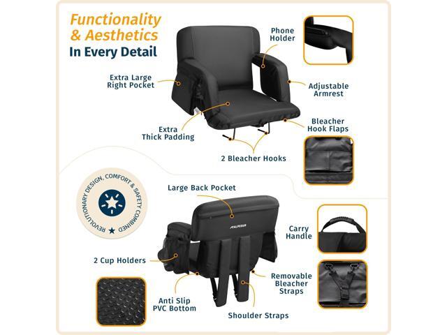Reclining Stadium Seats for Bleachers with Back Support Wide Bleacher Chair Cushion, Armrests, Large Pockets, and Multiple Safety Features Best...