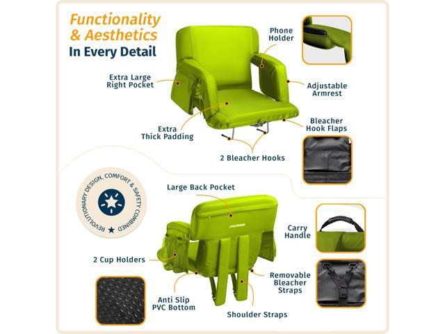 Reclining Stadium Seats for Bleachers with Back Support Wide Bleacher Chair Cushion, Armrests, Large Pockets, and Multiple Safety Features Best...