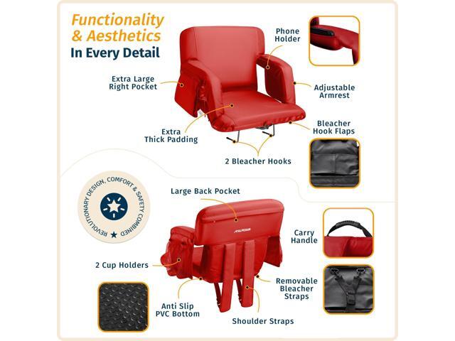 Reclining Stadium Seats for Bleachers with Back Support Wide Bleacher Chair Cushion, Armrests, Large Pockets, and Multiple Safety Features Best...