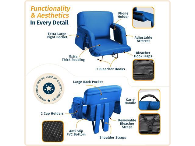 Reclining Stadium Seats for Bleachers with Back Support Wide Bleacher Chair Cushion, Armrests, Large Pockets, and Multiple Safety Features Best...