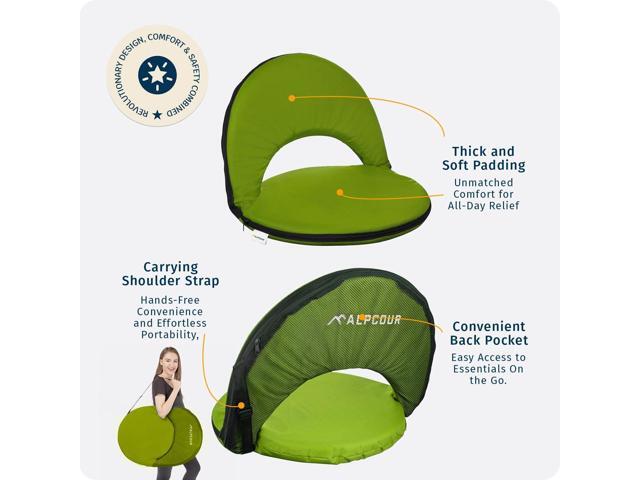 Alpcour Folding Stadium Seat Deluxe Outdoor Camping Reclining Waterproof Cushion Chair for Bleachers Best 6-Position Back Support Picnic Bleacher...