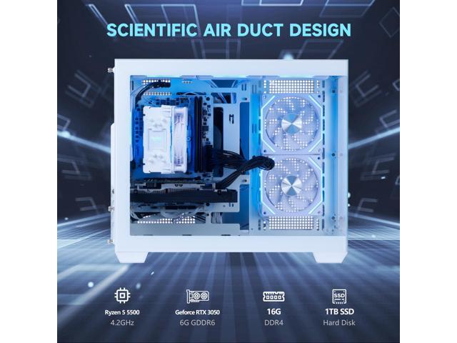 Mloong White Gaming PC AMD Ryzen 5 5500 (Up to 4.2 GHz) CPU, GeForce RTX 3050 6GB, 1TB NVME SSD, 16GB DDR4 RAM 3200MHz, 650W PSU,7ARGB Fans,...