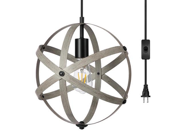 Photos - Chandelier / Lamp DEWENWILS Plug in Pendant Hanging Light, Oak Wood Grain Industrial Metal G