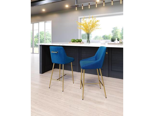 Photos - Chair ZUO Madelaine Counter Stool Navy Blue & Gold 109379 