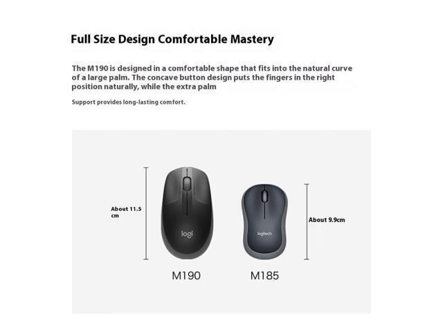 Logitech M190 Wireless Mouse, Office Home Symmetrical Mouse with Wireless Micro Receiver, Full Size, 1000dpi, 3 Buttons, for Windows 10,11, macOS...