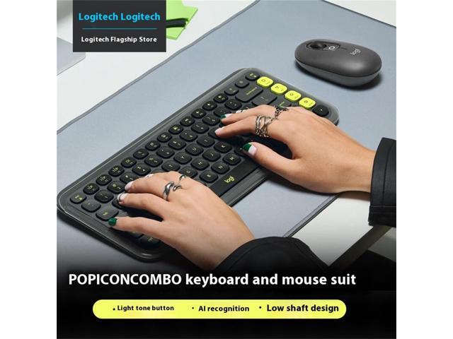 Logitech POP Icon Combo Wireless Bluetooth Keyboard and Mouse Set, Padded Palm Rest, Wave for Windows/macOS/USB/ChromeOS/Linux, White