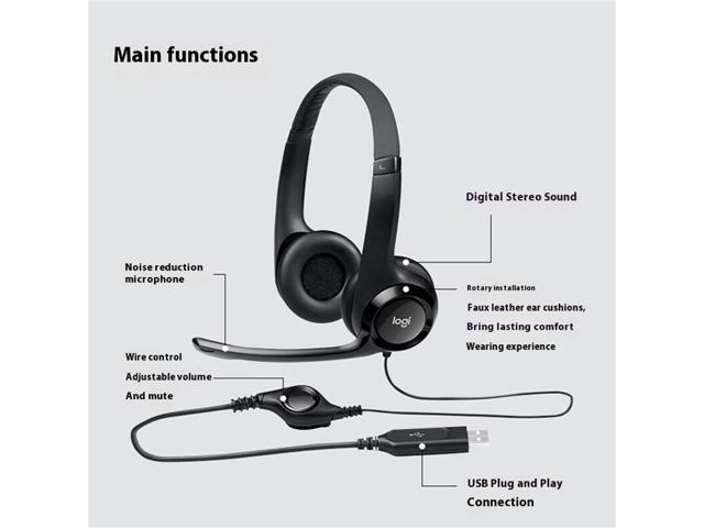 Logitech H390 Wired Headset for PC/Laptop, Stereo Headphones with Noise Cancelling Microphone, USB-A, in-Line Controls for Video Meetings, Music,...