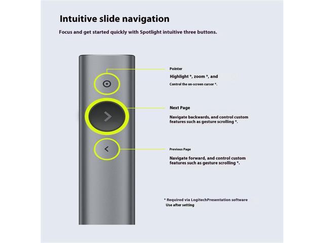 Logitech Spotlight Premium Wireless Bluetooth Presenter, Digital Pointer,3D Accelerometer and Gyroscope, 30 Meter, LED, for Windows/macOS...