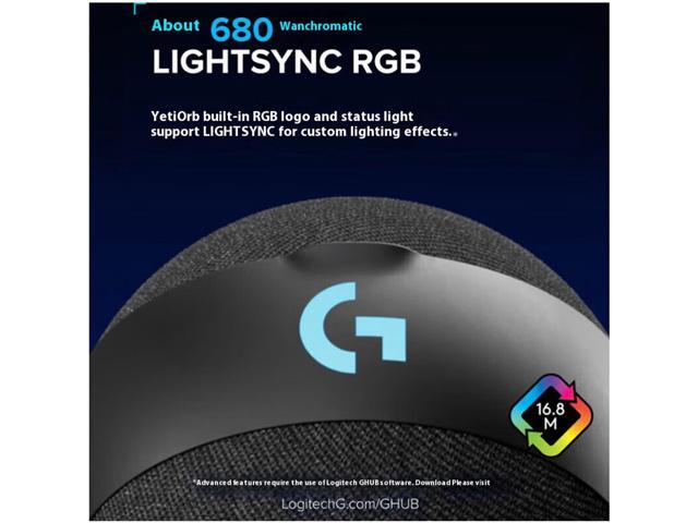 Logitech G Yeti Orb Condenser RGB Gaming Microphone, with LIGHTSYNC, USB Mic for Streaming, Cardioid, USB Plug and Play for PC/Mac - black