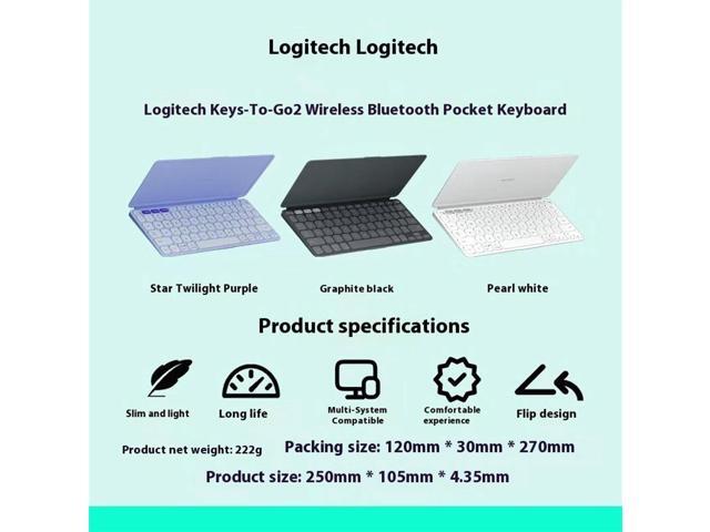 Logitech KEYS-TO-GO 2 Wireless Mechanical Keyboard - Office Keyboard - Slim Design, Dwarf Shaft, Bluetooth Connectivity, Built-in Protective Cover,...