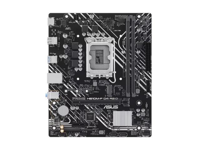 ASUS PRIME H610M-F D4 R2.0 Intel H610 (LGA 1700) micro-ATX motherboard PCIe 4.0, DDR4, M.2 slot, Realtek 1Gb Ethernet, HDMI, SATA 6 Gbps, USB 5Gbps...