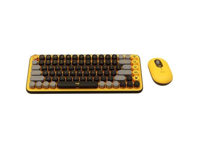 Logitech POP Keys Wireless Mechanical Keyboard + POP Mouse (Sunny Yellow) - Bluetooth Combo with Custom Emoji Keys, Silent Clicks, 3-Device Pairing