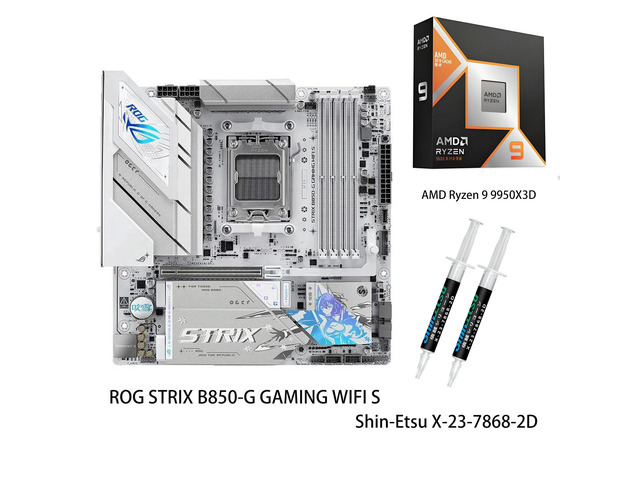ASUS ROG Strix B850-G Gaming WiFi S Motherboard & AMD Ryzen 9 9950X3D CPU Combo, AMD AM5 B850 mATX white Motherboard, DDR5 WIFI 7,4x M.2, PCIe 5.0...